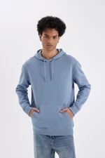 DEFACTO Men's Blue Pocketed Regular Fit Hooded Basic Sweatshirt