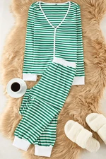 Trendyol Green Striped Cuff and Pile Detailed Tshirt- Jogger Knitted Pajamas Set