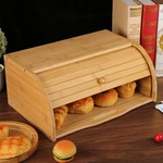 Bamboo Wood Roll Top Bread Bin Storage Box Kitchen Food Case Loaf Container