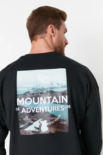 Trendyol Men's Black Oversize/Wide-Fit Crew Neck Printed Sweatshirt