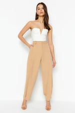 Trendyol Brown Straight Woven High Waist Trousers