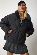 Happiness İstanbul Women's Black Turtleneck Oversize Puffy Coat