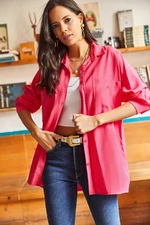 Olalook Women's Fuchsia Double Pocket Oversized Shirt