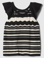 Cream-black girly striped perforated T-shirt with ruffles GAP