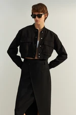 Trendyol čierny oversized bomber bundový kabát