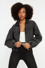 Trendyol Black Zippered Bomber Denim Jacket