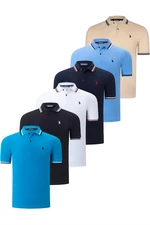 SIX SET T8594 DEWBERRY MENS T-SHIRT-BLACK-WHITE-NAVY-LIGHT BLUE-DARK BLUE-BEIGE