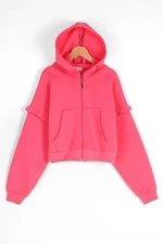 zepkids Girls' Fuchsia-Colored Zippered Sleeves Ruffled Cardigan