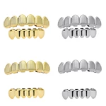 Hip Hop Men's 6 Top Bottom Teeth Gold Silver Color False Teeth Grillz Set Bump Lattice Dental Grills For Women Body Jewelry New
