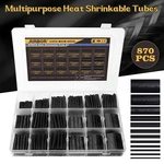 870Pcs Black Assorted Polyolefin Heat Shrinkable Tubing Hollow Tube Sleeves Wrap Wire Set Non-slip Heat Shrink Tube