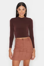 Trendyol Brown Stand-Up Collar Fitted/Sticky Knitted Blouse with Long Sleeves,