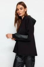 Trendyol Black Thick Fleece Inside Quilted Oversize/Wide-Cut Hoodie, Knitted Sweatshirt