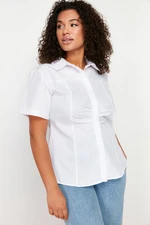 Trendyol Curve White Front Gathered Detail Woven Shirt