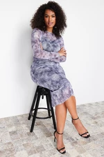 Trendyol Curve Gray Tulle Patterned Midi Knitted Dress