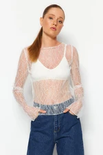 Trendyol White Regular Fit Boat Neck Lace Elastic Knitted Blouse