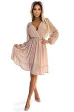 Chiffon midi dress with long sleeves and neckline Numoco