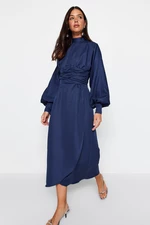 Trendyol Navy Blue draped derék léggömb ujjú estélyi ruha