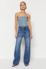 Trendyol Dark Blue High Waist Wide Leg Jeans