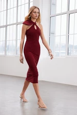 Trendyol Claret Red Limited Edition Cut Out and Accessory Detailed Fitted Maxi Pencil Dress