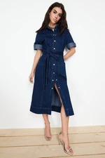 Trendyol Blue Belt Denim Maxi Dress