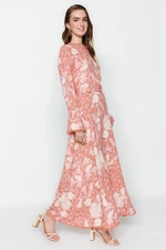 Trendyol Dried Rose Flower Patterned Woven Dress with Belt