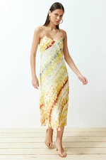 Trendyol Yellow Pattern Mixed Premium Chiffon Lined Midi Woven Dress