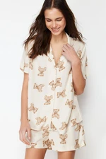 Trendyol Beige Teddy Bear Patterned Viscose Woven Pajamas Set