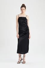 DEFACTO Bodycon Basic Strappy Black Satin Basic Midi Dress