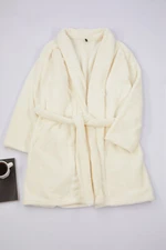 Trendyol Curve Ecru Wellsoft/Plush Belted Short Dressing Gown