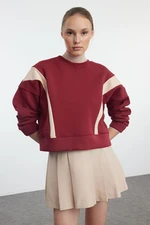 Trendyol Claret Red Color Block Regular/Normal Pattern Crew Neck Knitted Sweatshirt