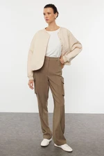 Trendyol Dark Khaki Cargo Straight Cut Woven Double Pocket Woven Trousers