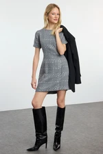 Trendyol Anthracite Plaid / Checkered Straight Cut Tweed Woven Dress