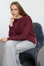 Trendyol Claret Red Thick Fleece Inside Crew Neck Regular/Normal Pattern Basic Knitted Sweatshirt