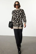 Trendyol Beige Leopard Patterned Knitted Sweater