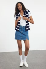 Trendyol Dark Blue More Sustainable Slit Mini Denim Skirt