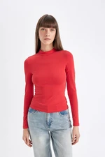 DEFACTO Red Slim Fit Slim Fit Half Turtleneck Casual Basic Plain Long Sleeve T-Shirt