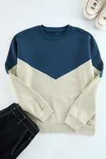 Trendyol Indigo Regular Crew Neck Paneled Polar Fleece Inside Cotton Sweatshirt