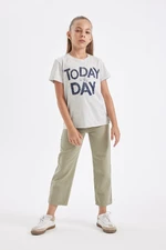 DEFACTO Girls Straight Fit Plain Wide Leg Pocket Cotton Trousers