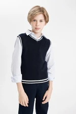 DEFACTO Boy's Navy Blue V Neck Knit School Sweater