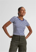 Women's short T-shirt with stripes white/navy blue