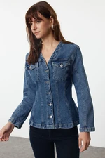 Trendyol Blue Waist Fitted Denim Jacket