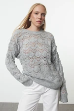 Trendyol Grey Openwork/Perforated Crew Neck Knitwear Sweater