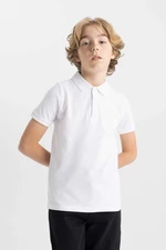 DEFACTO Oversized Polo Neck Basic Plain Pique Short Sleeve White School T-Shirt K1689a624au