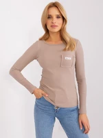 Dark beige blouse with long sleeves and pocket