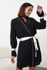 Trendyol Black Belted Tie/Ribbon/Bow and Piping Detailed Woven Dressing Gown