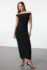 Trendyol Black Body-Sit Carmen Collar Knitted Elegant Evening Dress