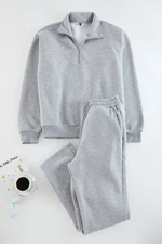 Trendyol Grey Oversize/Wide Cut Stand Collar Zippered Tracksuit