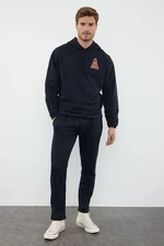 Trendyol Black Oversize/Wide Cut Hooded Letter Embroidered Tracksuit Set