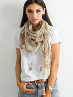 Scarf with fringe and beige print