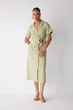 DEFACTO Mandarin Collar Twill Short Sleeve Midi Dress